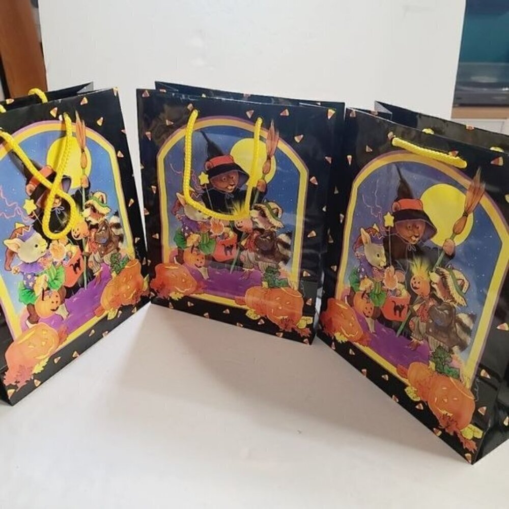 Vintage 90s 1993 JeanMarie Halloween Gift Bag Pumpkin Witch Moon